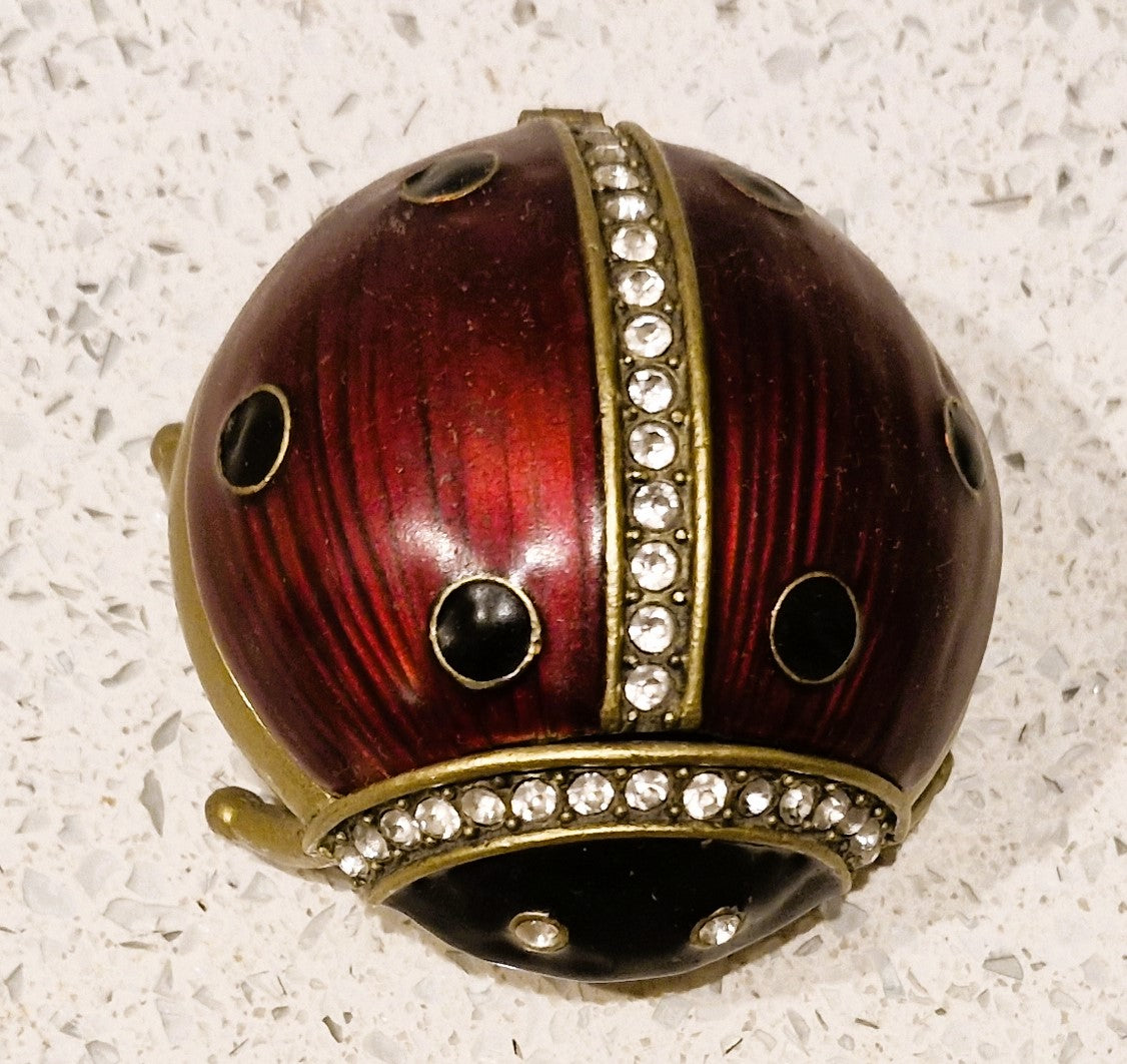Past Times Enamel Ladybug Trinket Jewellery Box Red Gold Jeweled Rhinestone