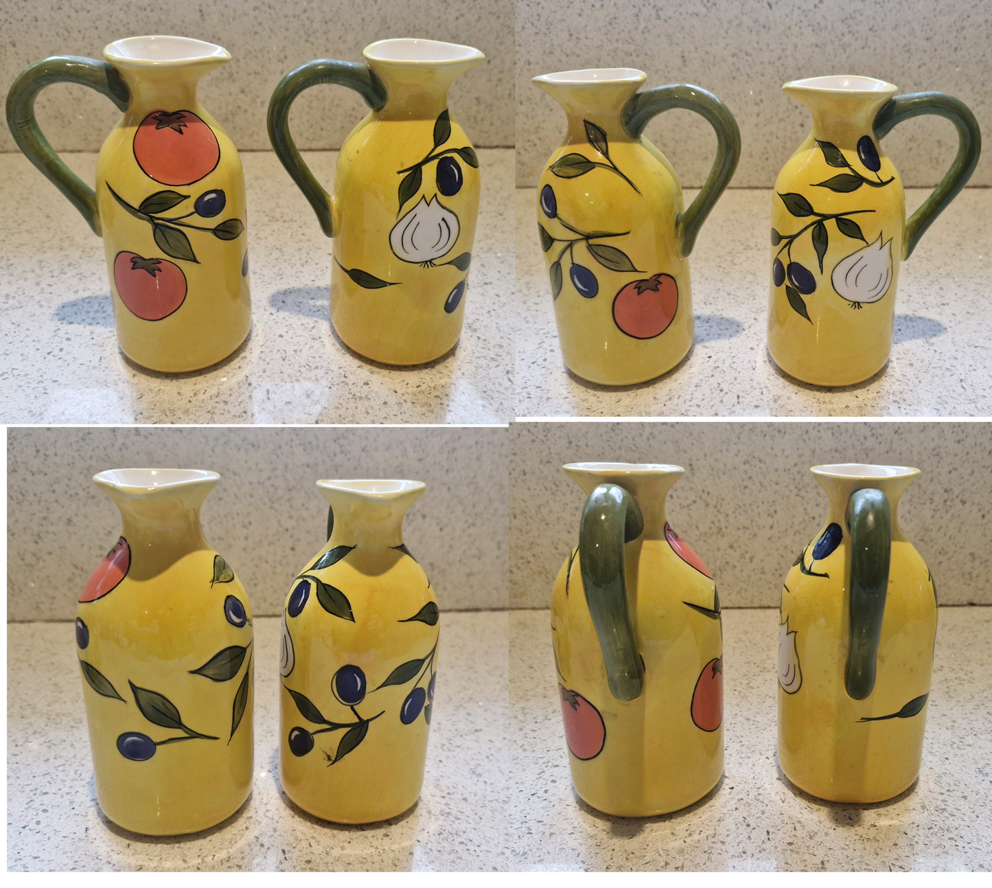 Olivio by Rayware, Vintage, Vinaigrette, Olive Oil, Vinegar, Bottles, Ceramic, Yellow, Olives, Garlic, Mediterranean, al Fresco Dining