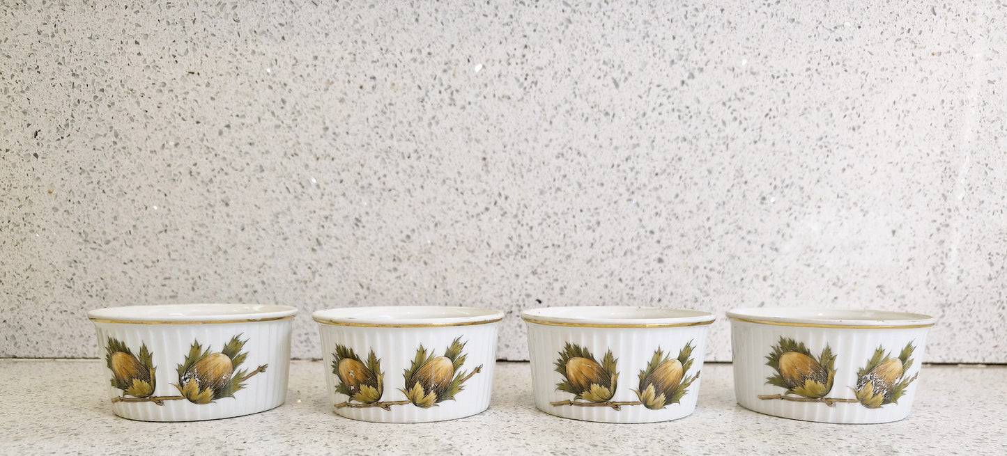 Royal Worcester Ramekins, Wild Harvest, Acorn, Gold, Gilt edged, Oven to table, Set of 4