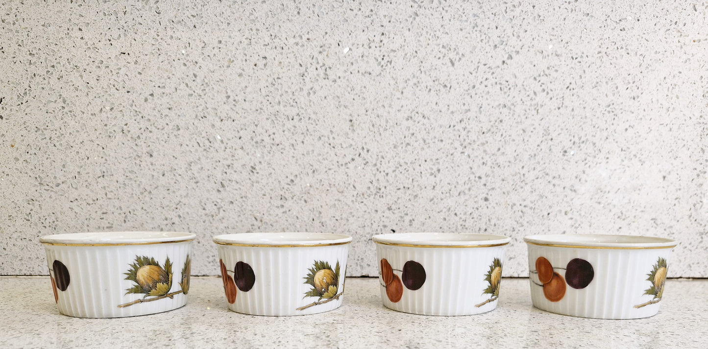 Royal Worcester Ramekins, Wild Harvest, Acorn, Gold, Gilt edged, Oven to table, Set of 4