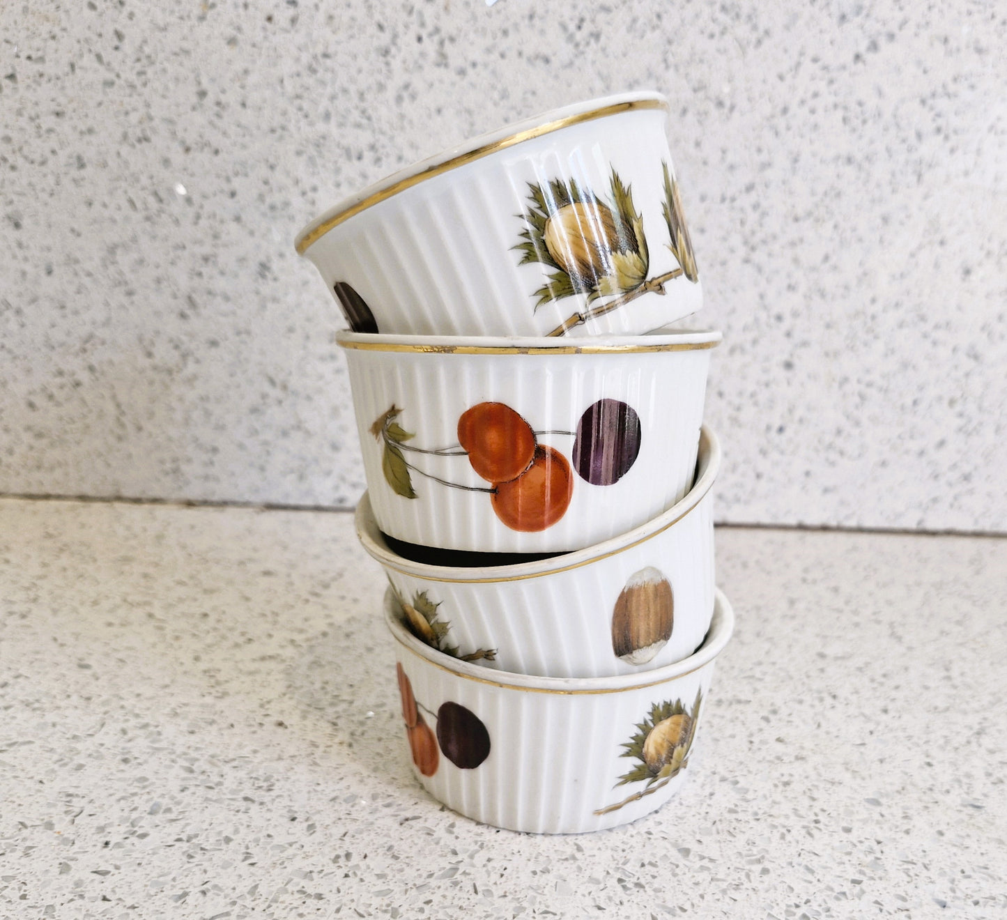 Royal Worcester Ramekins, Wild Harvest, Acorn, Gold, Gilt edged, Oven to table, Set of 4