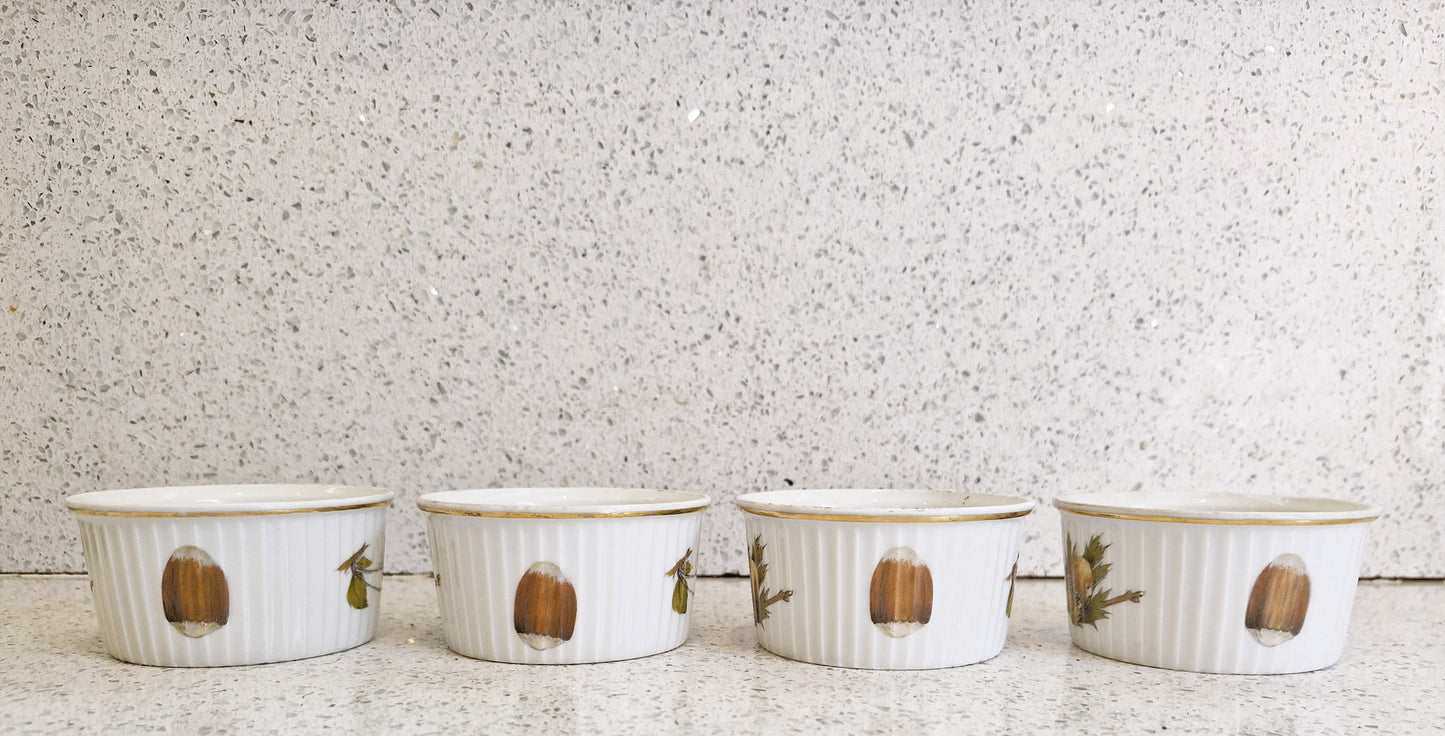 Royal Worcester Ramekins, Wild Harvest, Acorn, Gold, Gilt edged, Oven to table, Set of 4