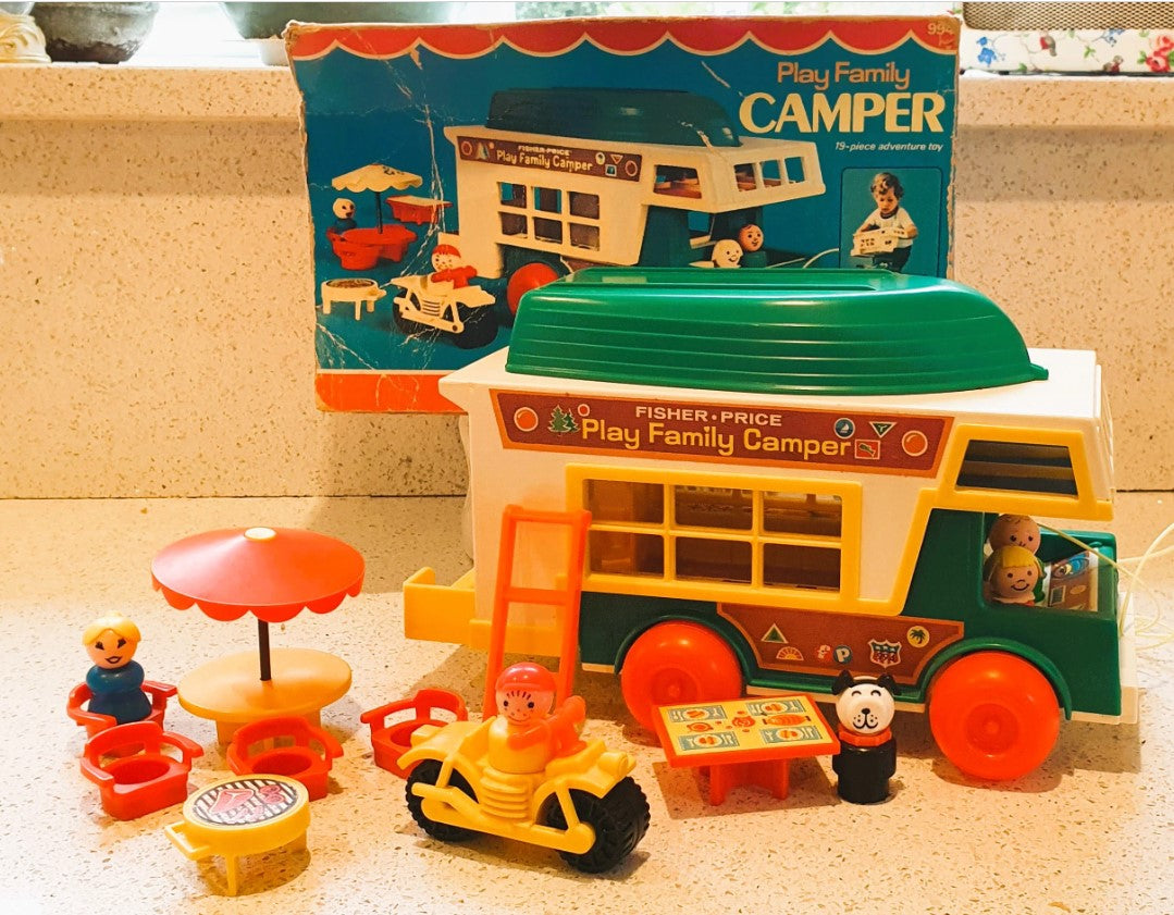 Fisher-Price Vintage Play Family Camper Van, complete, 70s Fisher Price Play Family Camper, 70s. Fisher Price Camper Van