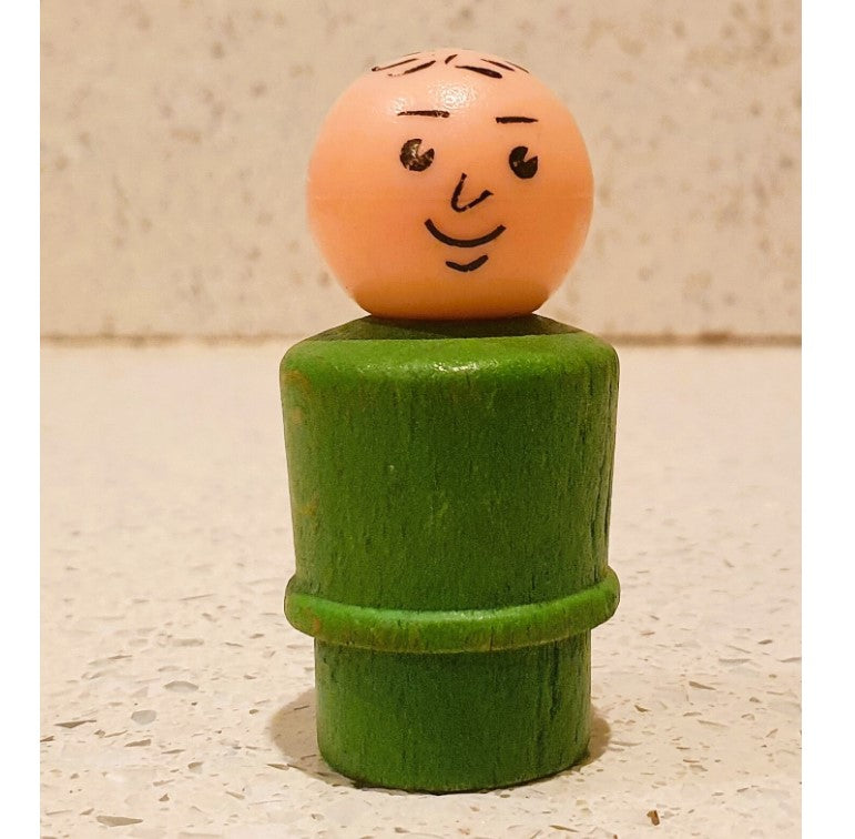 Fisher Price little people, Green Dad, 70s, Fisher price Wooden little people characters