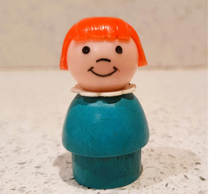 Fisher-Price little people Light Blue Girl with Orange Hair, Fisher Price Wooden Little People Girl with Ginger Hair