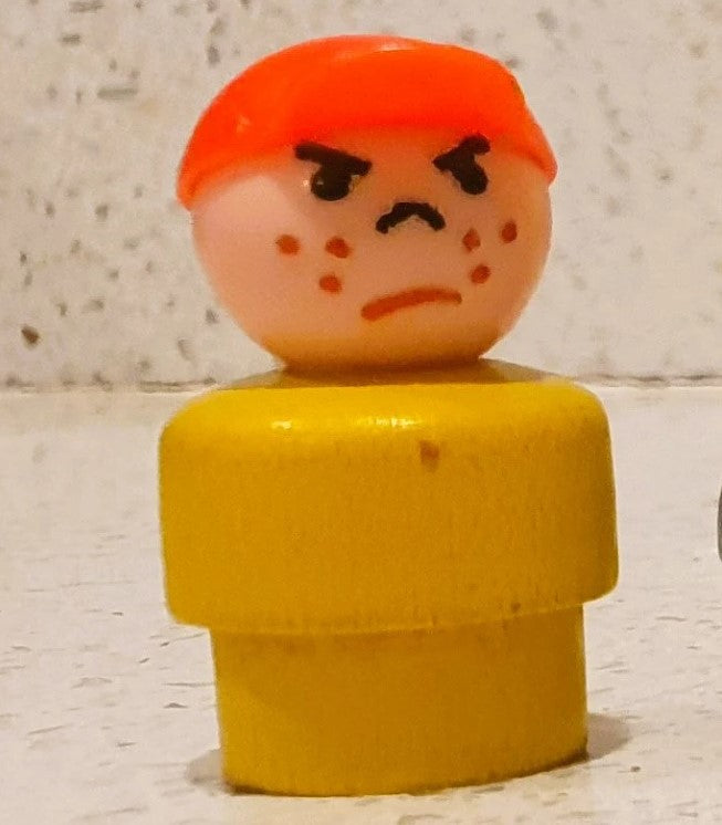 Vintage, Fisher-Price little people Boy in cap, Yellow Boy in Cap, Vintage Fisher Price, Little People, Wooden Boy in Cap