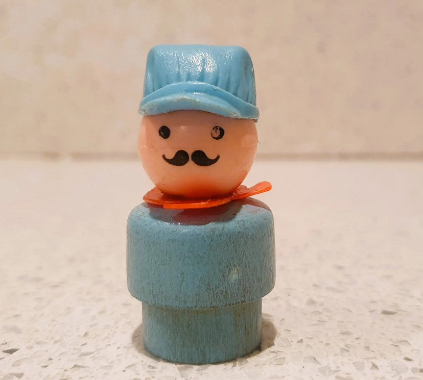Fisher Price Little People Train Driver, Wooden, 70s Fisher Price Circus Train Driver, Vintage Fisher Price Toys, 70s fisher Price