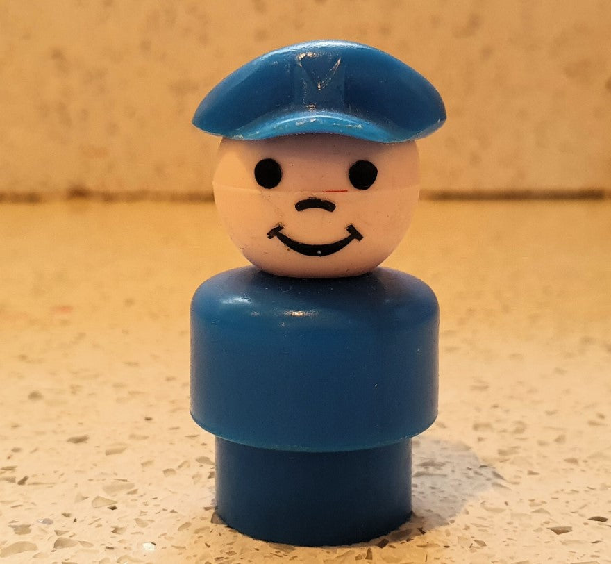 Vintage, Fisher-Price little people Blue driver, Fisher Price Little People policeman, Pilot, Blue cap, 80s, short