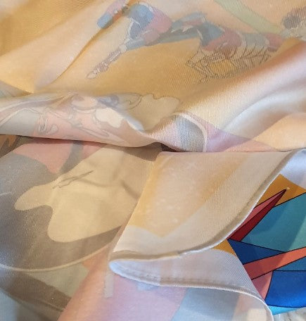 Large, Faux Silk Scarf, Space, Horse racing, carriage racing, Yellow, Bright, bold, colourful, Hijab