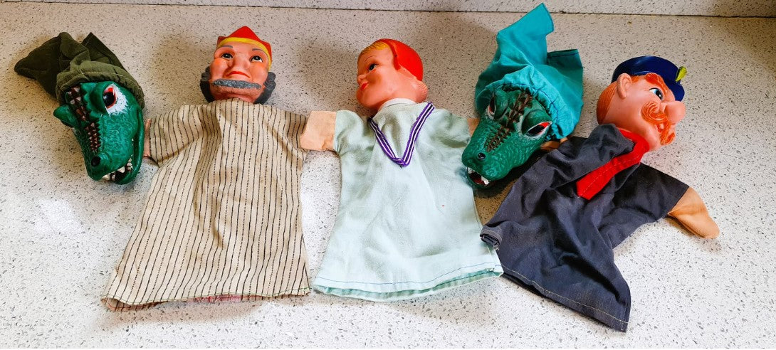 Hand puppets, Punch and Judy, King, Policeman, Baby, Crocodiles