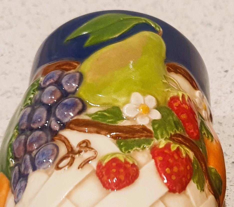 Majolica Salt and Pepper Shakers, Large, Immaculate, Vintage, Duncan ENT, 1995, Fruit.