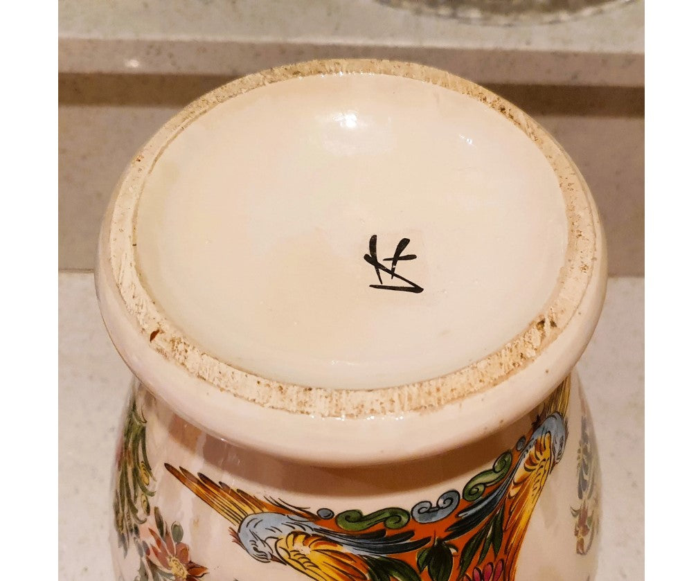 Large Chinese Vase, Large Oriental Vase, Large Oriental Urn, Decorative, White, Pink, Green, Flowers, Birds, People, Standing, 17 Inches