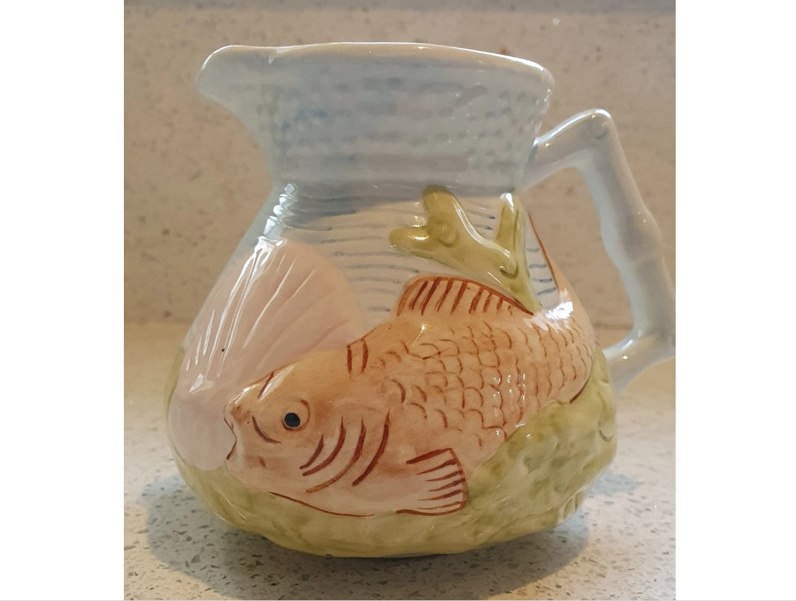 Shorter and Son Majolica Fish creamer, Shorter and Son Majolica Milk Jug, Majolica Goldfish Jug