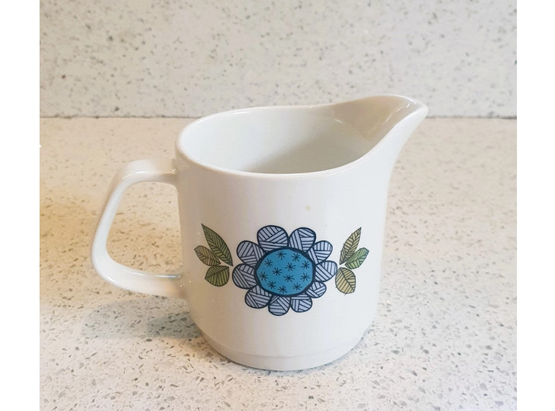 Meakin, TOPIC Pattern, Blue Flower, Milk Jug, Creamer, studio Pottery, 1960s, 1970s