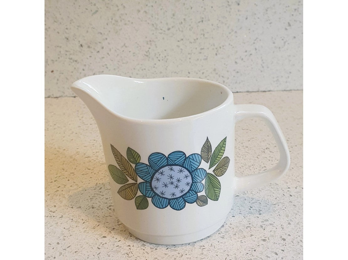Meakin, TOPIC Pattern, Blue Flower, Milk Jug, Creamer, studio Pottery, 1960s, 1970s