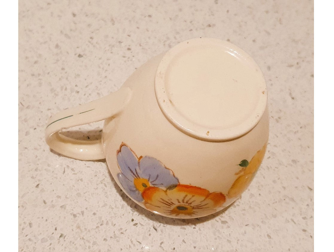 Art Deco Hand Painted Milk Jug, Art Deco Hand Painted Creamer, Floral, Cream Coloured, Orange, Yellow, flowers, Green
