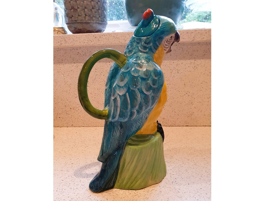 Large Parrot Jug, Parrot Pitcher, Vintage, Hand Painted Parrot Jug, Water Jug, Parrot Pitcher, Ceramic, Cockatoo, Macaw, 11 Inches