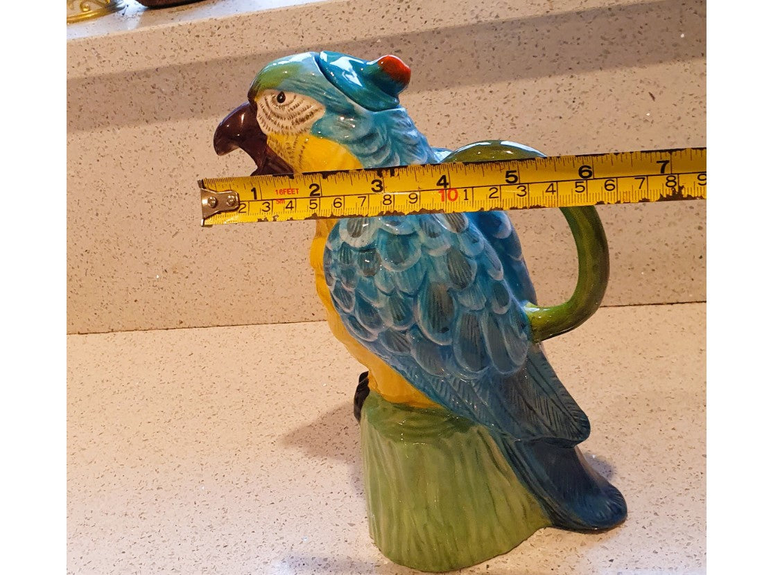 Large Parrot Jug, Parrot Pitcher, Vintage, Hand Painted Parrot Jug, Water Jug, Parrot Pitcher, Ceramic, Cockatoo, Macaw, 11 Inches