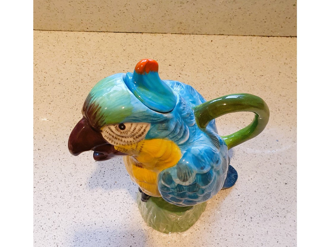Large Parrot Jug, Parrot Pitcher, Vintage, Hand Painted Parrot Jug, Water Jug, Parrot Pitcher, Ceramic, Cockatoo, Macaw, 11 Inches
