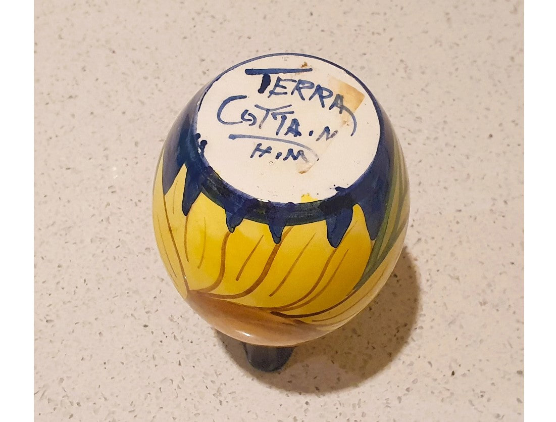 Vintage, Italian Hand painted, Salad Dressing Jug, Salad Dressing bottle, Stoneware Jug, Sunflower, Blue, Yellow