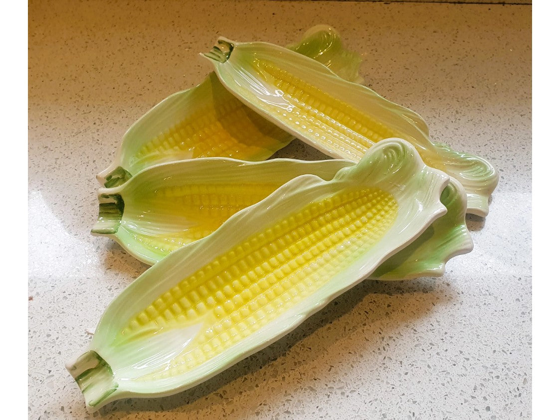 Corn On The Cob Sweetcorn Dishes, Yellow, green, White, Vintage, 1970s
