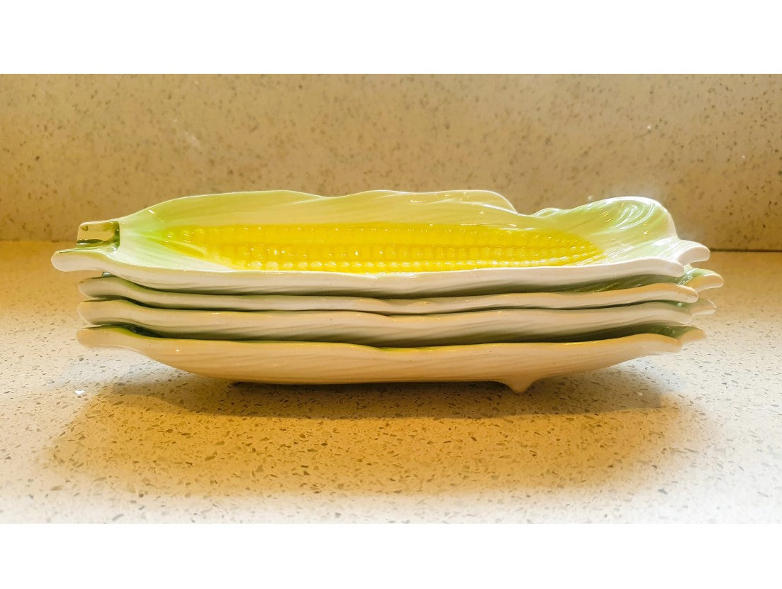 Corn On The Cob Sweetcorn Dishes, Yellow, green, White, Vintage, 1970s
