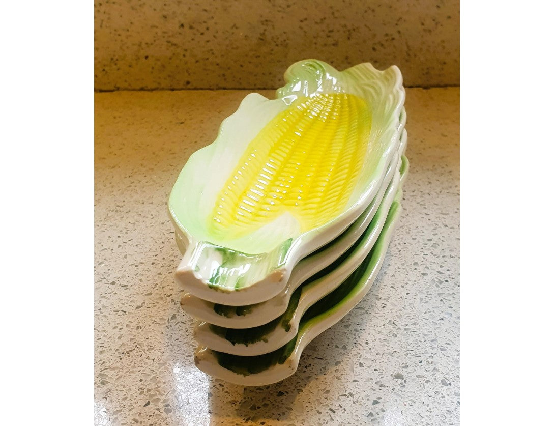 Corn On The Cob Sweetcorn Dishes, Yellow, green, White, Vintage, 1970s