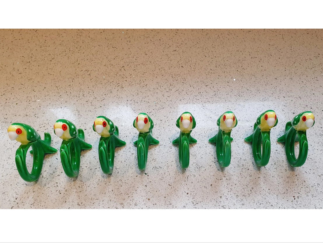 Fitz and Floyd Parrot Napkin Rings, Set of 8, Vintage Fitz and Floyd, Quirky Napkin Rings, Parrots, Napkins, ceramic
