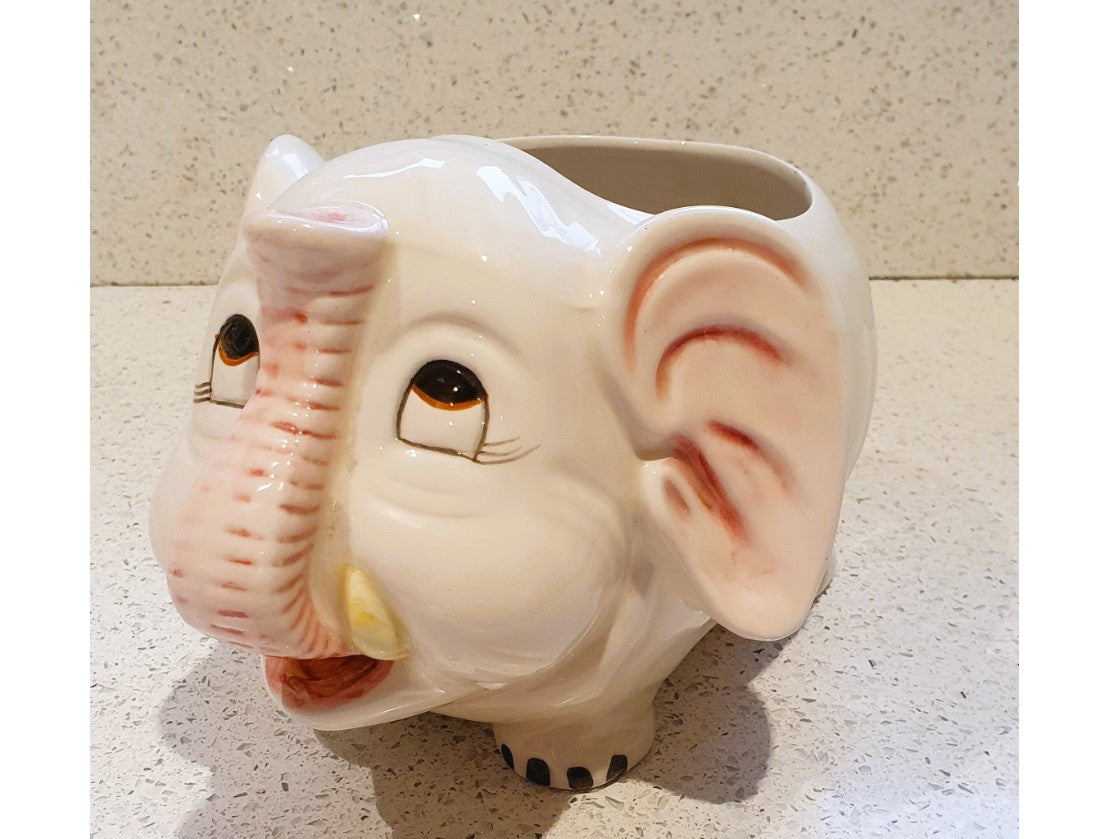 Vintage, Elephant shaped plant pot, elephant shaped Planter, Kitsch, Quirky, Anthropomorphic, Plant pot, Planter