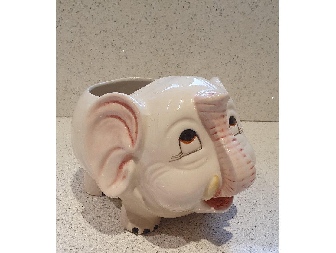 Vintage, Elephant shaped plant pot, elephant shaped Planter, Kitsch, Quirky, Anthropomorphic, Plant pot, Planter