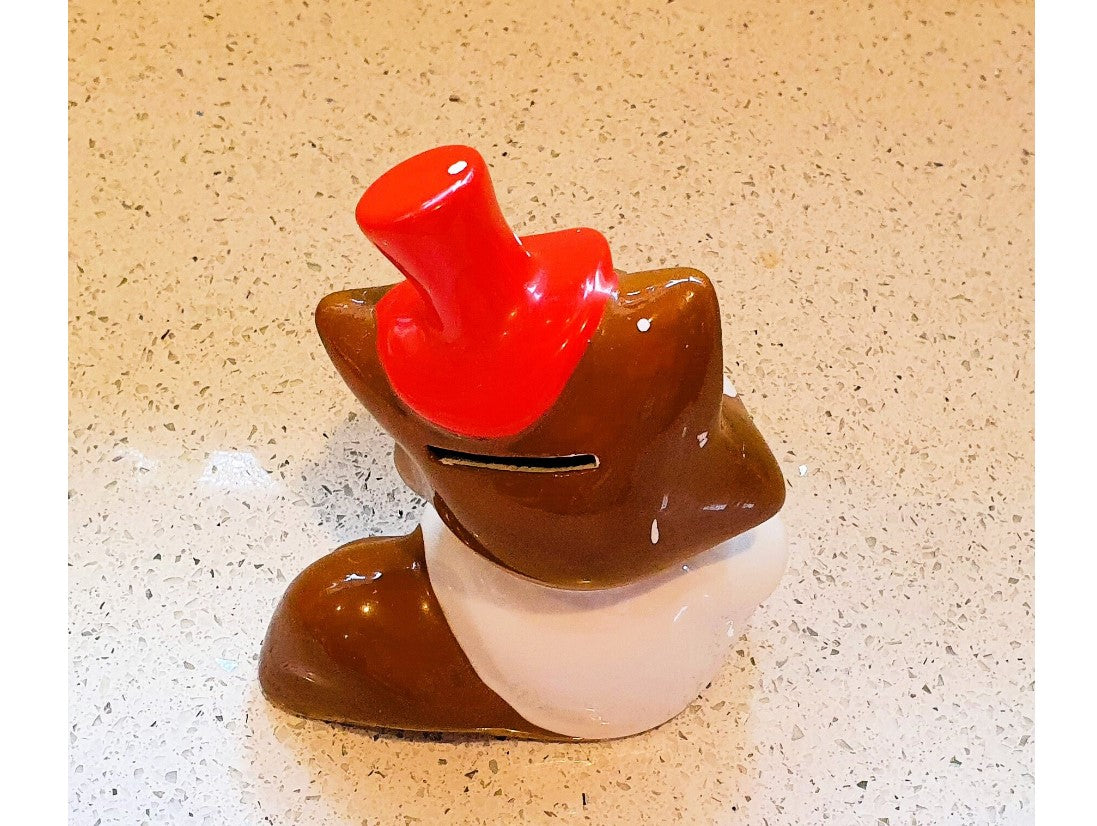 50s, 60s,, Kitsch Animal Money Box, Big Eyes, Squirrel Money Box, Top Hat, Playing accordion, Ceramic