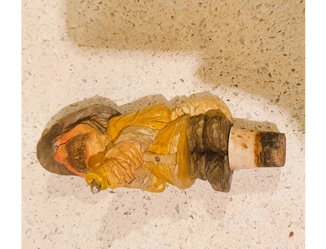 Chris Hammock Bottle Stopper, Carved Resin, 1995, Fire fighter, Fireman, Bottle stopper, hand carved, hand painted, Signed and dated