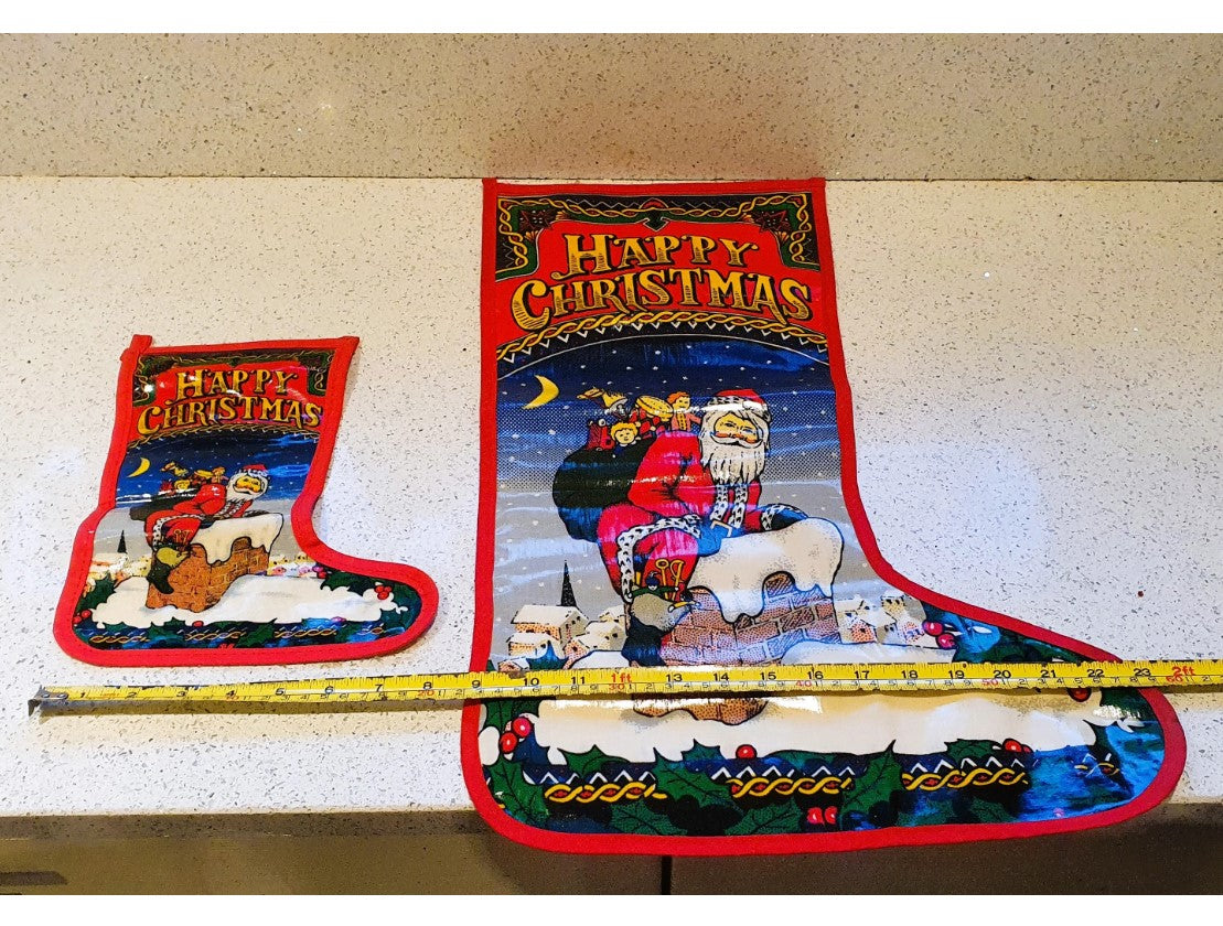 vintage Father Christmas, Large Oil cloth Christmas Stocking