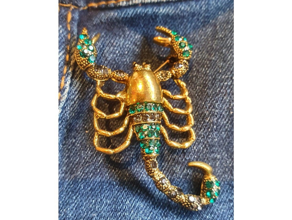 Scorpion Broach, NEW, Insect Jewelery, Quirky, Unusual, Green, Gold