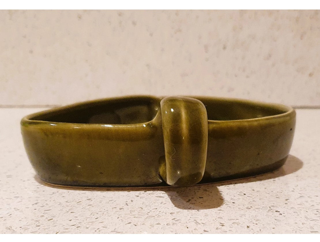 Quirky, Green Dip Bowl, Olive bowl, Tapas, with handle, Babbacombe pottery, handled serving dish, 6" 1960's, Made in England, Devon