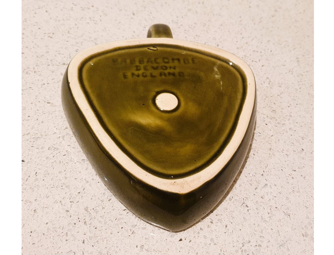 Quirky, Green Dip Bowl, Olive bowl, Tapas, with handle, Babbacombe pottery, handled serving dish, 6" 1960's, Made in England, Devon