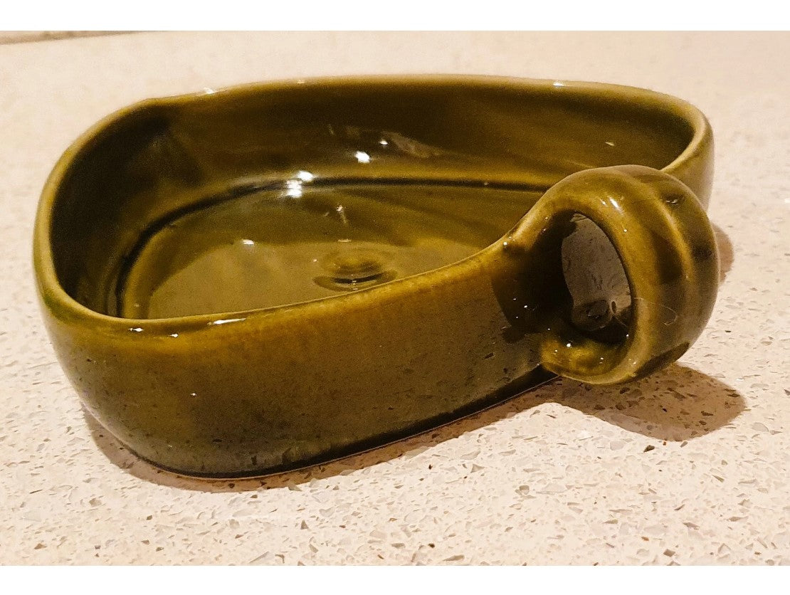 Quirky, Green Dip Bowl, Olive bowl, Tapas, with handle, Babbacombe pottery, handled serving dish, 6" 1960's, Made in England, Devon