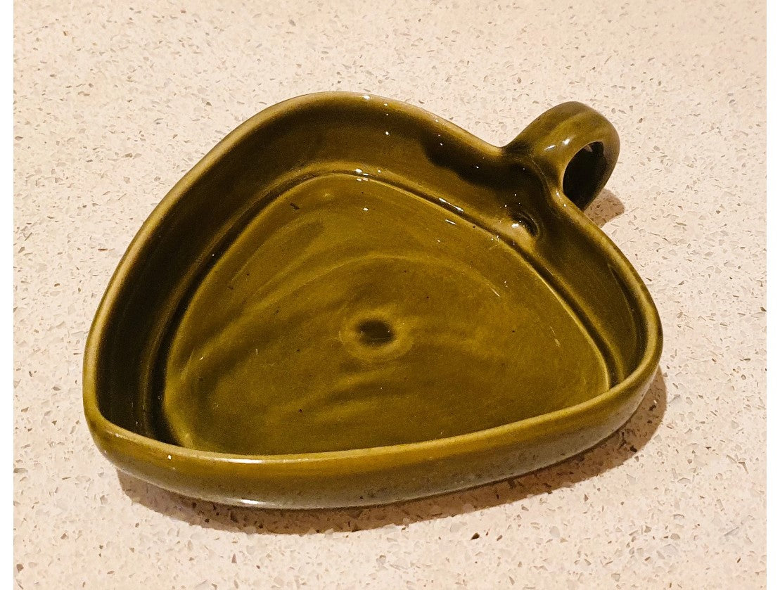 Quirky, Green Dip Bowl, Olive bowl, Tapas, with handle, Babbacombe pottery, handled serving dish, 6" 1960's, Made in England, Devon
