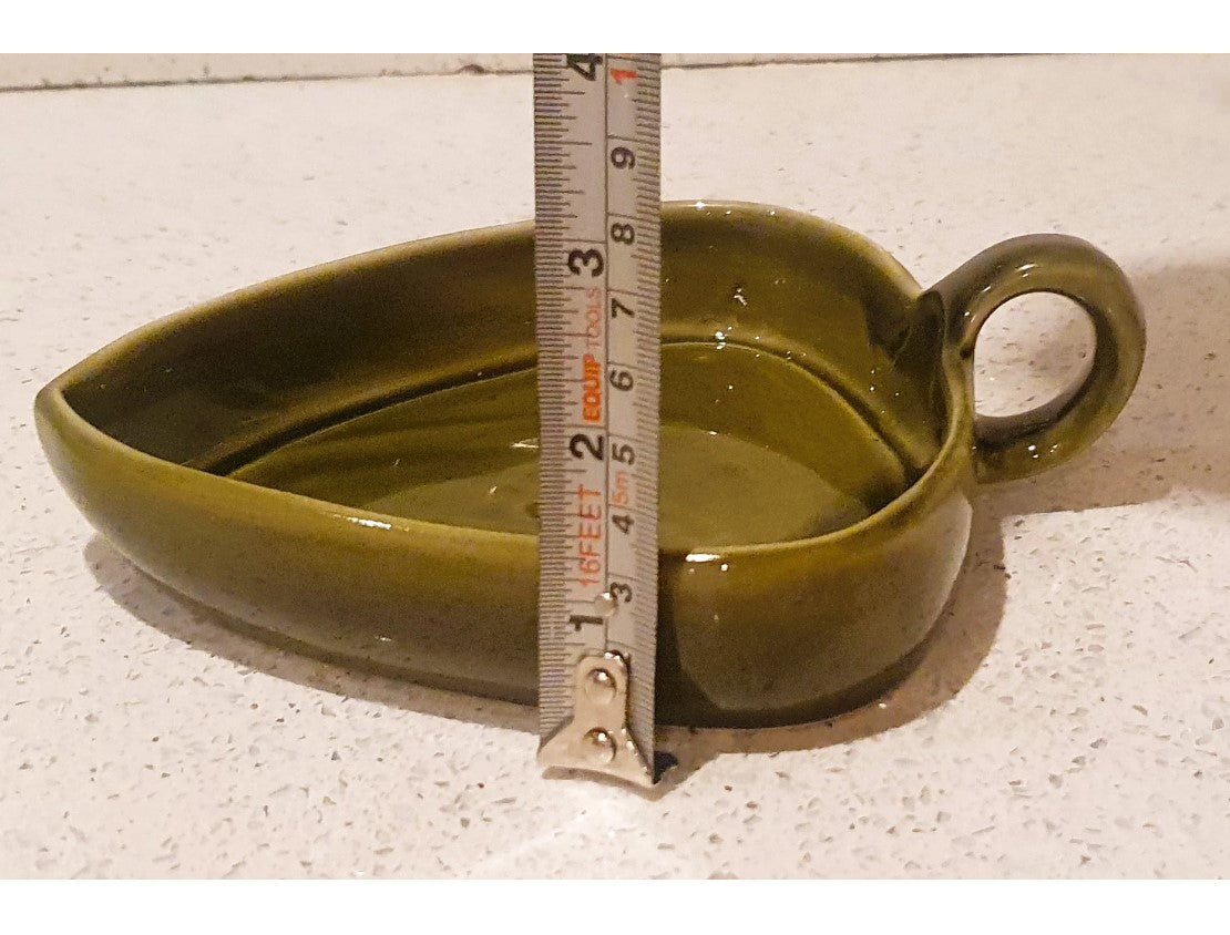 Quirky, Green Dip Bowl, Olive bowl, Tapas, with handle, Babbacombe pottery, handled serving dish, 6" 1960's, Made in England, Devon