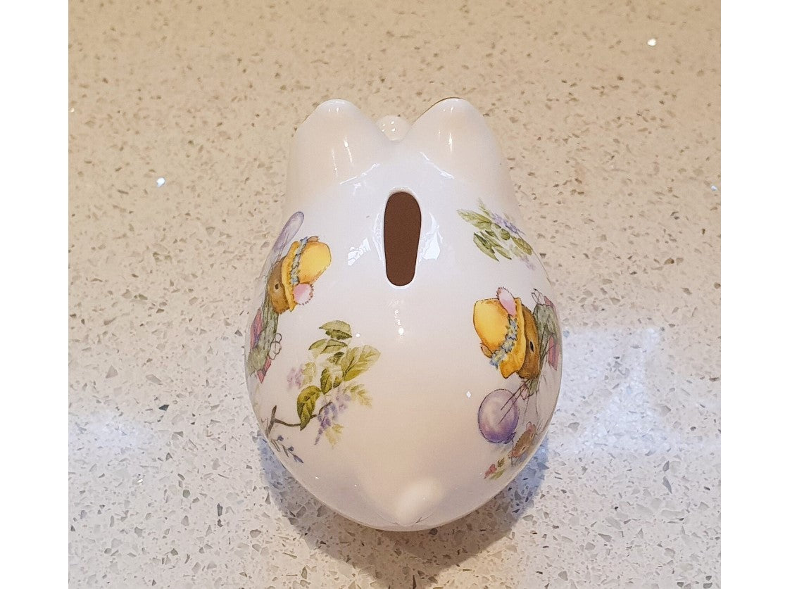 Vintage, Ceramic piggy Bank, CROWN Fine china Piggy Bank, Gilt finished, Fine china, Bone china, Made in England