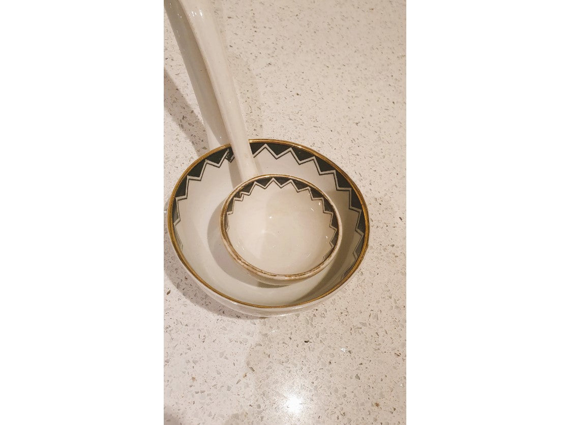 Art Deco Black and White Ceramic Ladles, Large Ceramic Ladle, Small Ceramic Ladle, Black and White, Art Deco