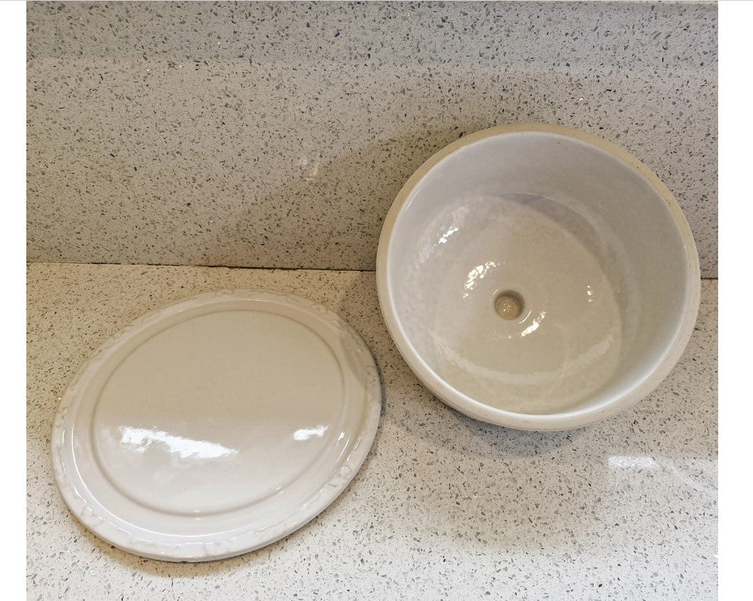 English Ironstone, Large, Lidded, Food Dome, Cloche, Ceramic, Majolica, Pale Cream coloured, White