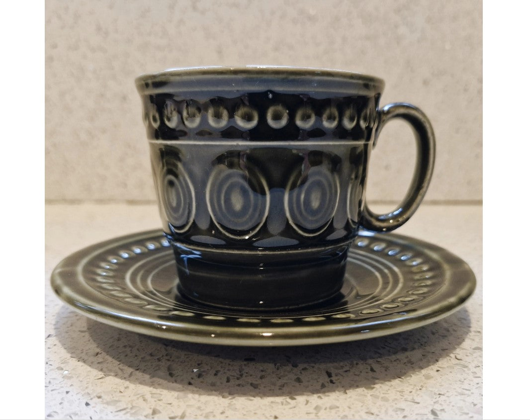 Tams Ware, Cotswold Coffee Cups & Saucers, Green, Moss Green, Dark green, 1970s, John Tams, Made in England, Price is per Cup