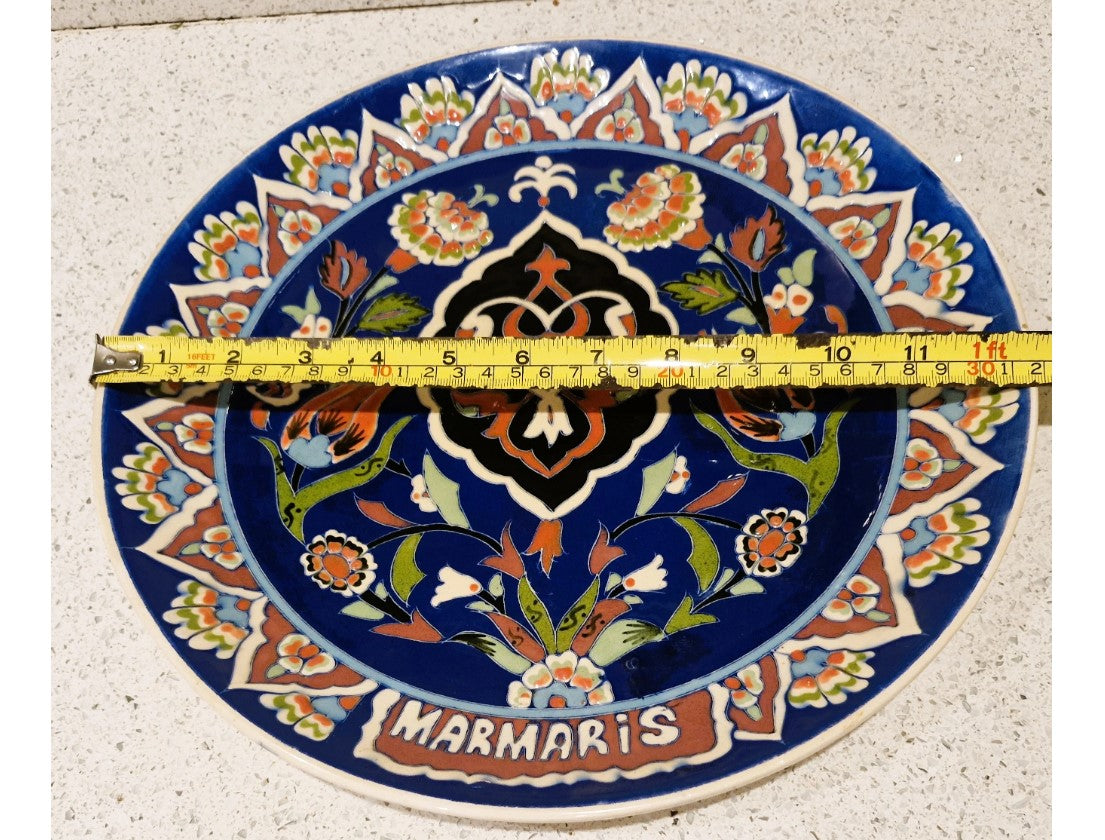 Turkish, Hand Made, Hand Painted Vintage Plate, Signed, Raised design, Blue, Marmaris, 90s, Immaculate condition, 32cm, 12.5 inch