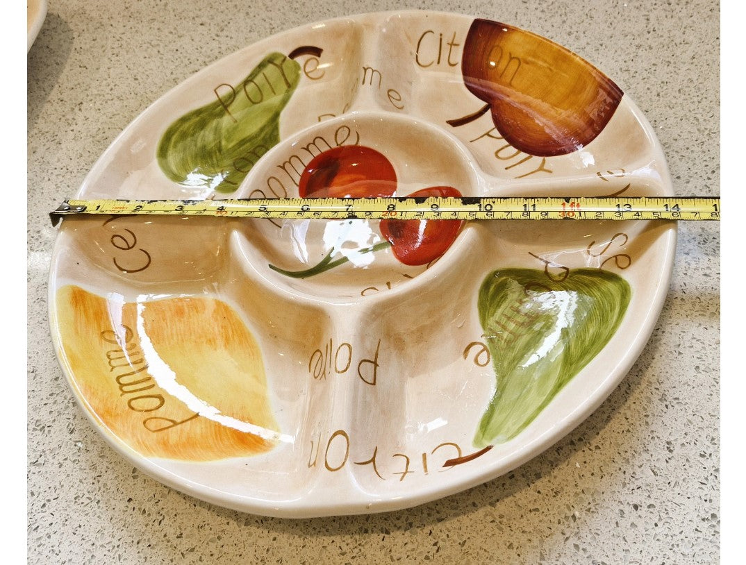 Large, Ceramic, Sectional, Platter, Plate, Antipasto, Crudities, Salad, Fruit, 14 Inch, Rayware, Al Fresco dining, IMMACULATE, Fruitella