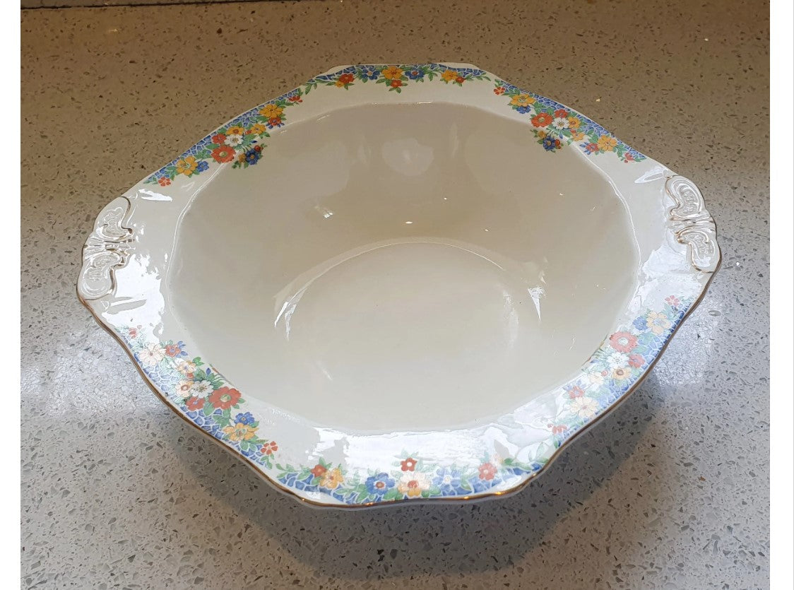Meakin, Art Deco Bowl, Harmony, Harmony Dinner Service, Cream, Blue, orange, Yellow, Floral, Made in England, Meakin, Tureen, No lid