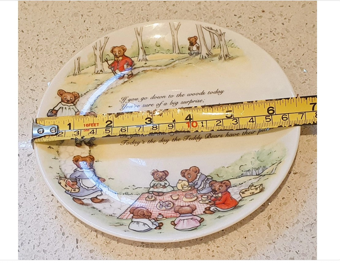 Vintage, Ceramic, Childs Plate, Coalport English Fine Bone China, Children's Plate, Teddy Bears Picnic, Nursery Rhyme, 70s, Collectable Plate