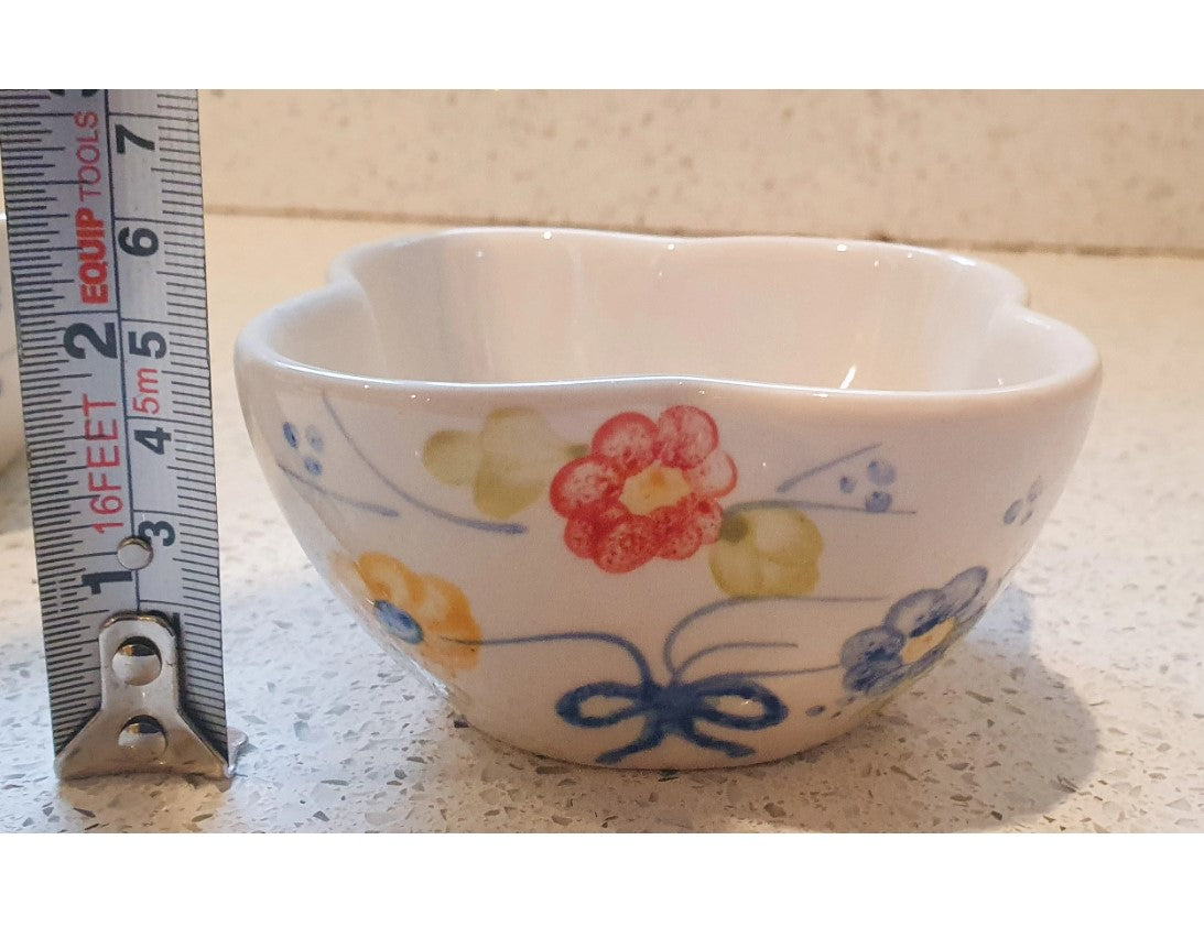 Hand Painted Small Bowls, Dip Bowls, Tapas, 3.5 x 2 inch, White with flowers, Set of 4, Tapas, Dips, snacks