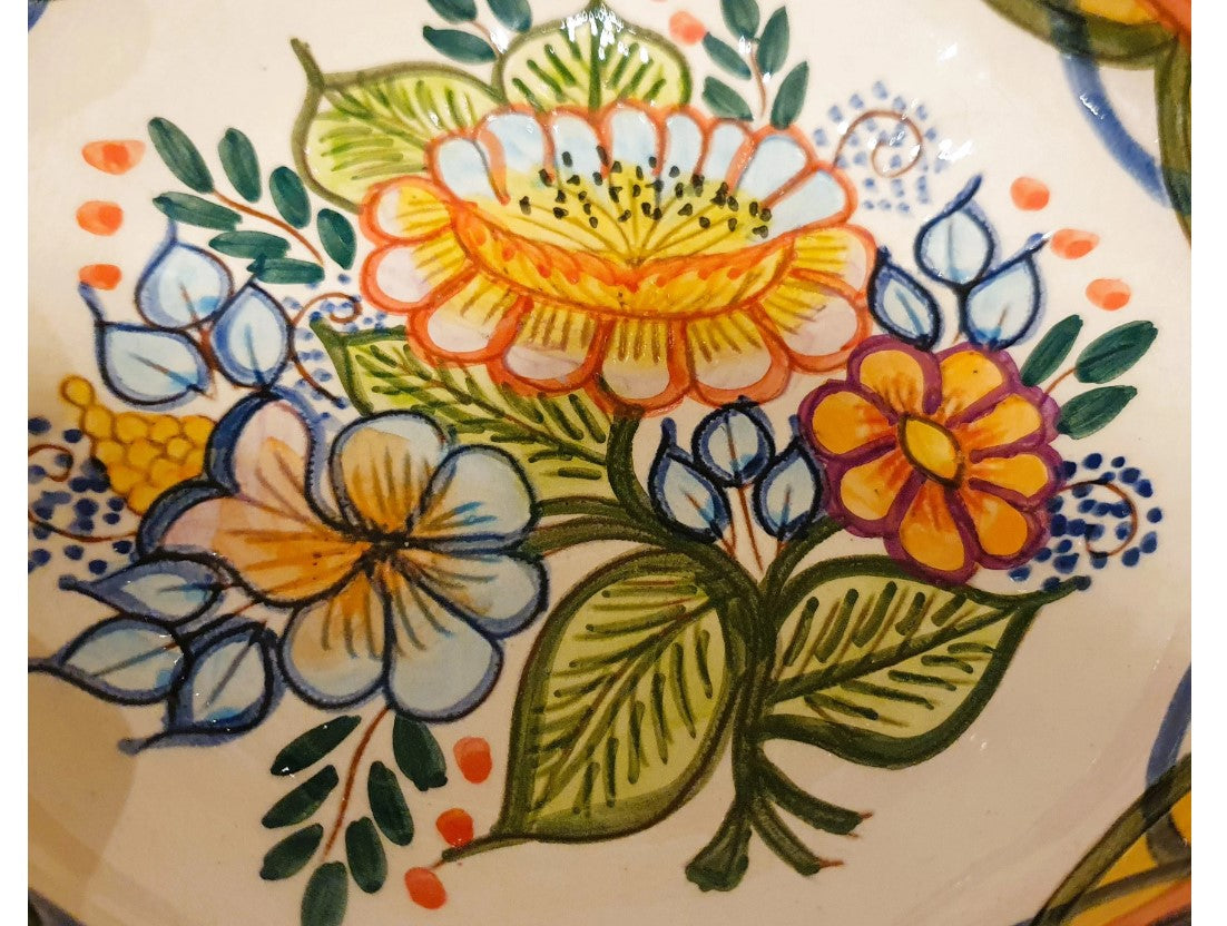 Handmade, Hand painted Portuguese Bowl, raised design, 8 Inch, Immaculate, Sunflower, decorative