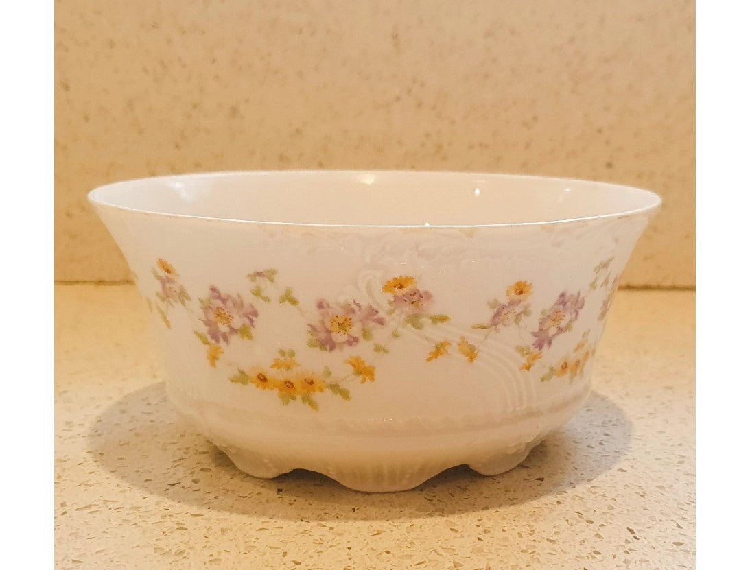 Antique, 1870-1900s, CT, Altwasser Bavaria, Chintz Fine China Bowl, German, Floral, White, Pink, Flowers,